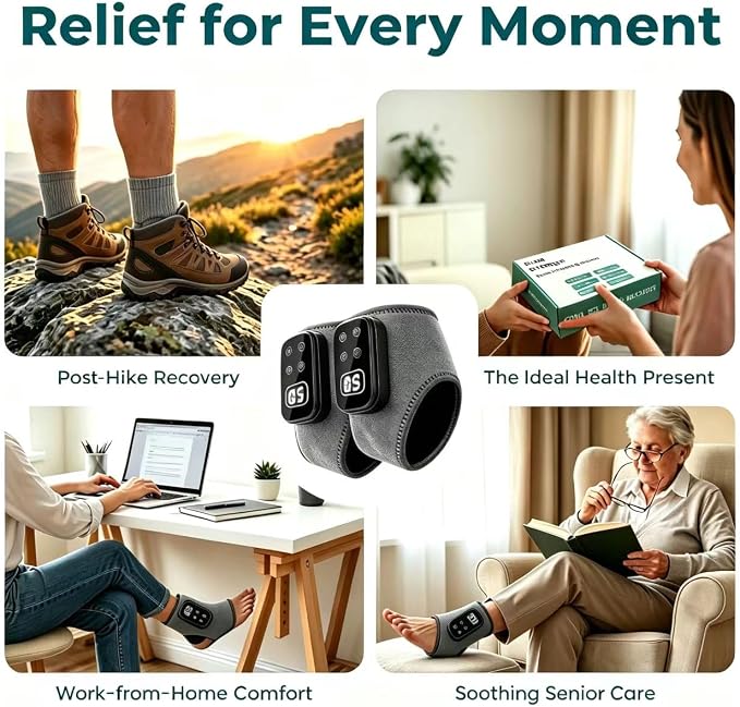 Foot Renew Massager for Neuropathy,4-in-1 Cordless & Portable Foot and Ankle Massager for Heel Warming Wrap Heating Pad Heated Brace Wrap with 5 Vibration Modes & 4 Heat Levels, Portable for Home - Image 6