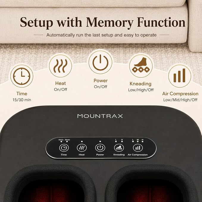 MOUNTRAX Foot Massager with Heating, Compression, Deep Shiatsu Kneading Electric for Plantar Fasciitis, Neuropathy, Improve Circulation and Pain Relief for Father and Mother's Day Gifts - Image 4