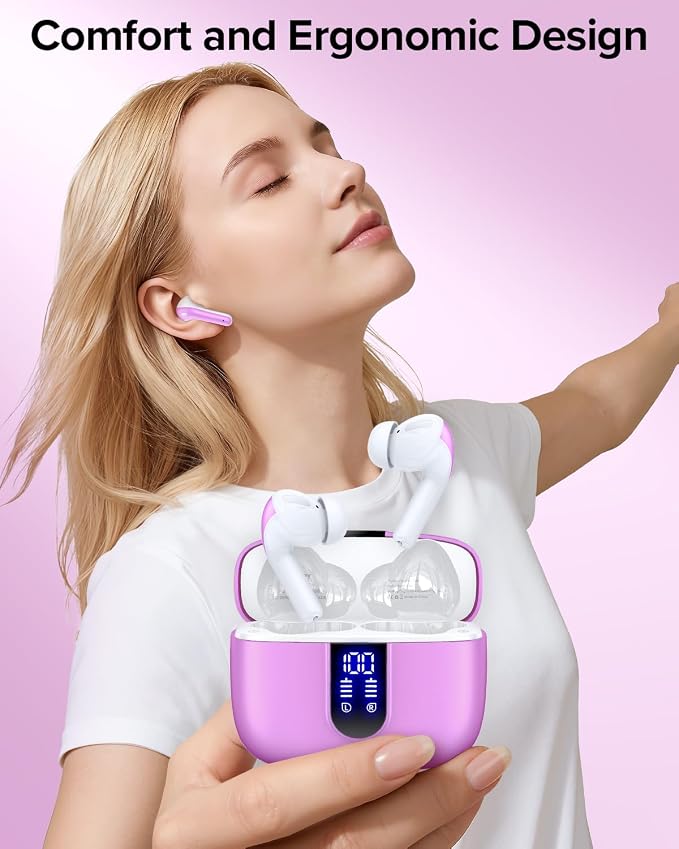 TAGRY Bluetooth Headphones True Wireless Earbuds 60H Playback LED Power Display Earphones with Wireless Charging Case IPX5 Waterproof in-Ear Ear buds with Mic for TV Smart Phone Laptop Computer Sports - Image 2