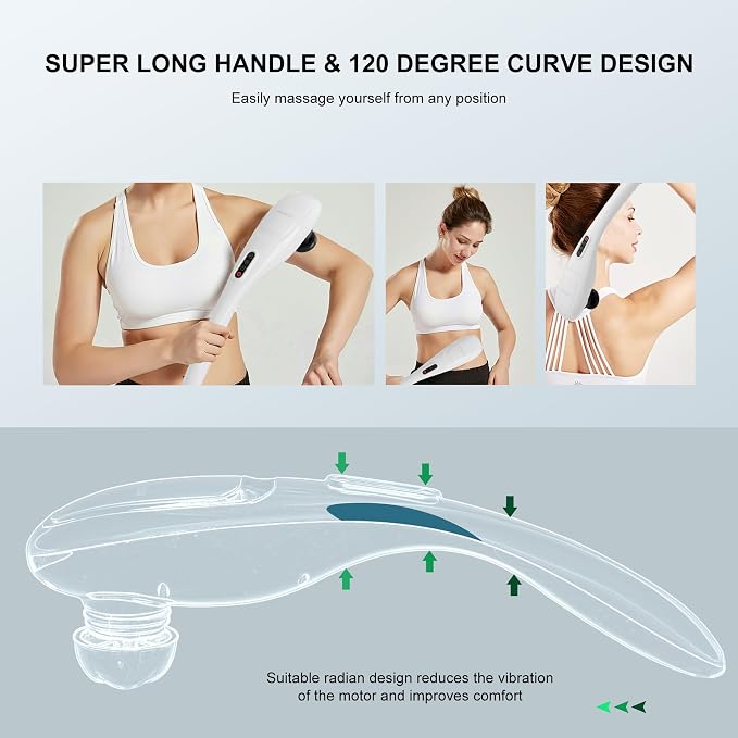 MEGAWISE Handheld Back Massager | Deep Tissue Percussion Massage for Back, Neck, Shoulders, Waist and Legs (Cordless Off-White) - Image 2