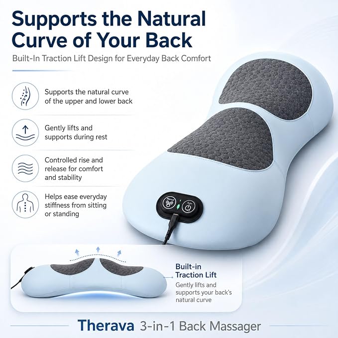 Original Therava 3-in-1 Back Massager with Traction Lift, Heat, & Vibration Massage | Lower and Upper Back Relief and Muscle Relaxation - Image 4