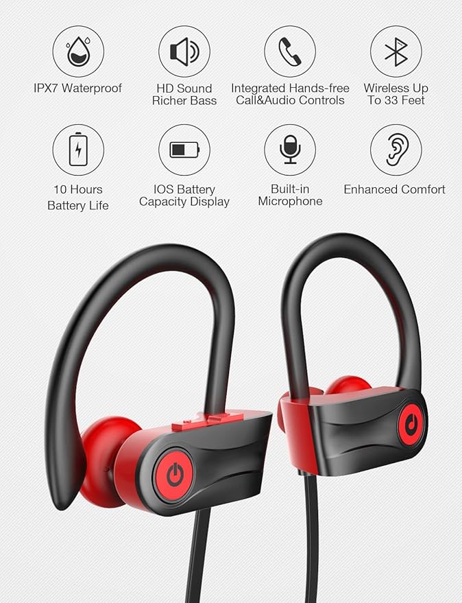 Otium Wireless Bluetooth 5.3 Sport Headphones Built-in Mic in Ear Running Headset with Earhooks 16 Hours Playtime - Image 2