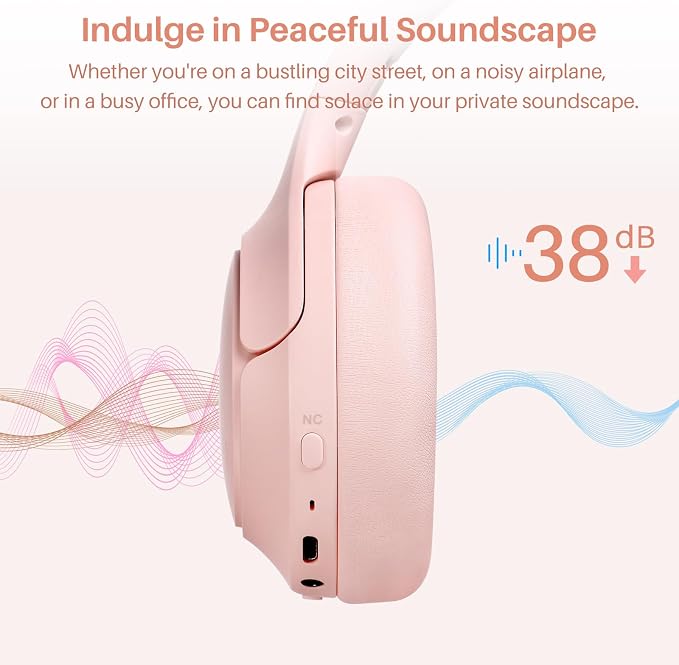 TOZO Hybrid Active Noise Cancelling Headphones, Hi Res Audio | Wireless Over Ear Bluetooth Headset, 60H Playtime, Custom EQ via App Deep Bass Comfort Fit Ear Cups, for Home Office Travel - Image 2