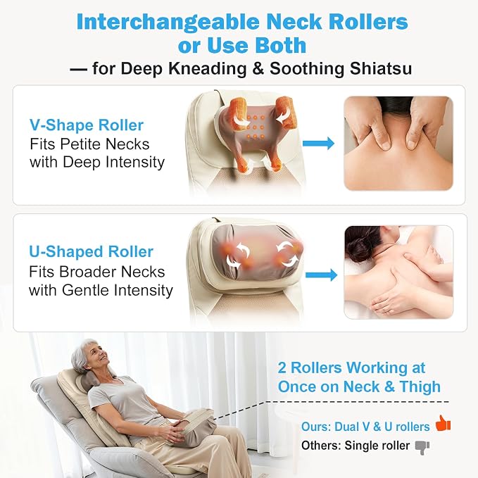 Back Massager for Chair with Dual Neck Modules and Heat, Beige - Image 4