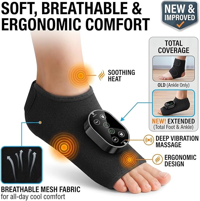 Foot Massager for Neuropathy Plantar Fasciitis Pain Relief, Cordless Heated Vibrating Wrap-Around Ankle Feet Massager,3 Modes,6 Heat Levels,Adjustable Timer,Portable for Home Travel (Black) - Image 4