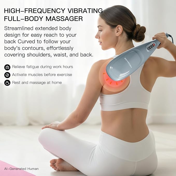 MEGAWISE Handheld Back Massager | Deep Tissue Percussion Massage for Back, Neck, Shoulders, Waist and Legs (Silver Grey) with 6ft Power Cord, Ergonomic Handle - Image 5