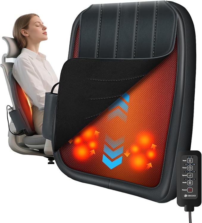 CooCoCo Lower Back Massager with Heat, 2026 Upgraded Back Massager for Pain Relief Deep Relief, 2X Larger Heating Area and Faster Heating, FSA Eligible, HSA Shiatsu Rooling Back Massage by CooCoCo