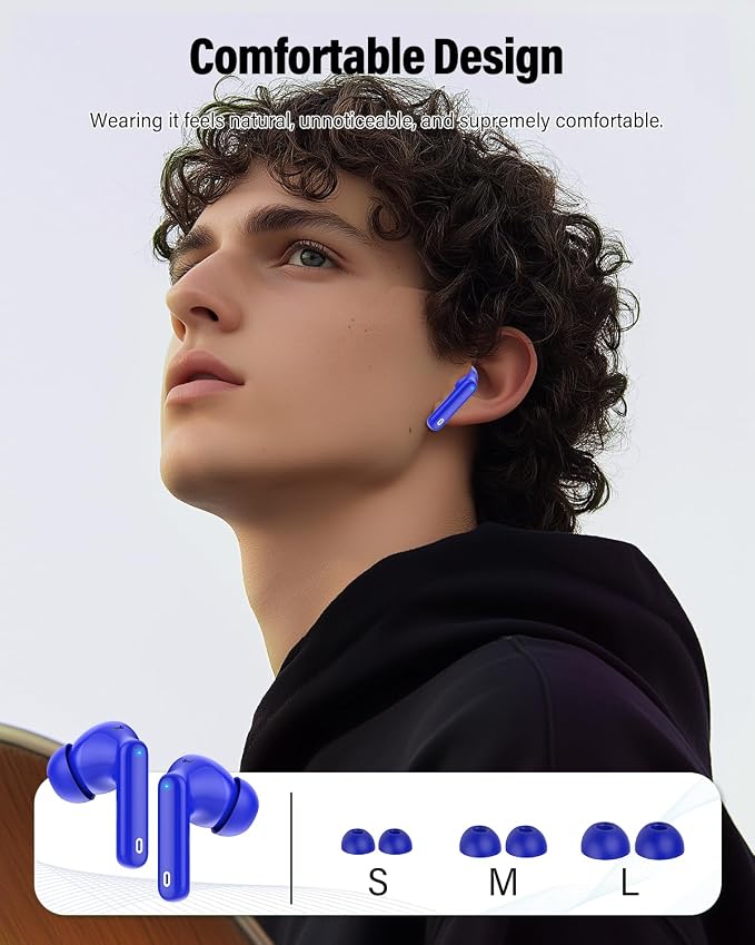 Wireless Earbuds, Bluetooth 5.4 Headphones Bass Stereo/Clear Calls, Blue | Ear Buds with Noise Cancelling Mic LED Display in Ear Earphones IP7 Waterproof 36H Bluetooth Earbuds for Phones/Sport/Laptop - Image 6