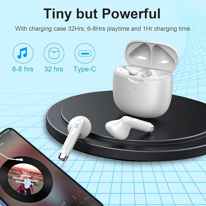 Wireless Earbuds, Bluetooth 5.4 Headphones in Ear with 4 Noise Cancelling Mic, Earbuds Stereo Bass, IP7 Waterproof Sports Wireless Earphones, 32H Playtime USB C Charging Buds White for Android iOS - Image 7