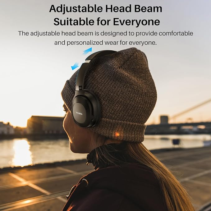TOZO Hybrid Active Noise Cancelling Headphones, Wireless Over Ear Bluetooth Headset, 40H Playtime, Hi-Res Audio Custom EQ via App Deep Bass Comfort Fit Ear Cups, for Home Office Travel Black - Image 7