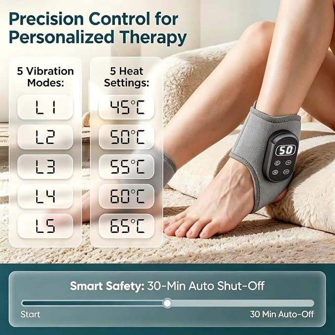 Foot Renew Massager for Neuropathy,4-in-1 Cordless & Portable Foot and Ankle Massager for Heel Warming Wrap Heating Pad Heated Brace Wrap with 5 Vibration Modes & 4 Heat Levels, Portable for Home - Image 9
