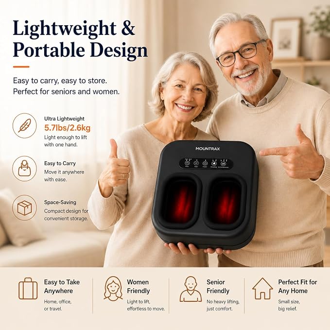 MOUNTRAX Foot Massager with Heating, Compression, Deep Shiatsu Kneading Electric for Plantar Fasciitis, Neuropathy, Improve Circulation and Pain Relief for Father and Mother's Day Gifts - Image 8