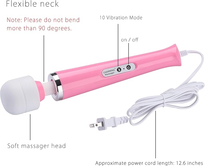 CHARMING Wired Powerful Handheld Back Massager with Strong Vibrations, Personal 10 Speeds Therapy Massager for Sports Recovery, Muscle Aches, Body Pain (Pink) - Image 3