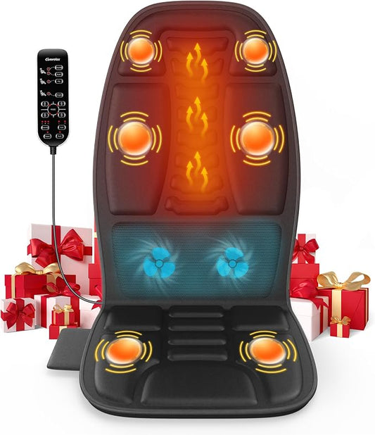 Massage Seat Cushion with Heat and Cooling Fan, Vibration Back Massager for Chair with 6 Motors, Chair Massager Pad for Office Chair, Sofa and Recliner, Jet-Black by COMRELAX