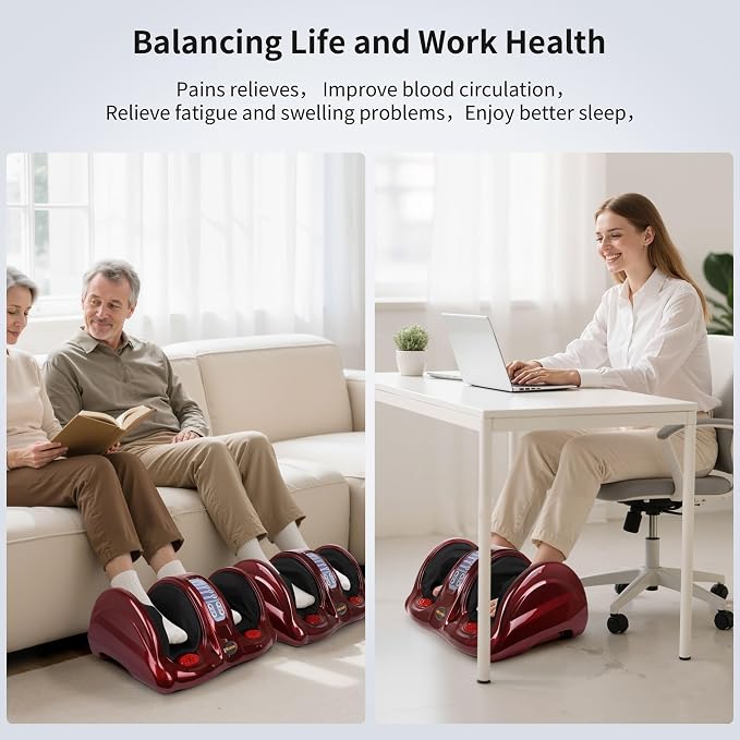 Foot Massager with Heat, Shiatsu Foot Massager for Circulation and Pain Relief and Heat Therapy, Ankle, Calves and Feet Massage with Deep Kneading Rolling, Gifts for Women Men Mother Father (RED) - Image 6