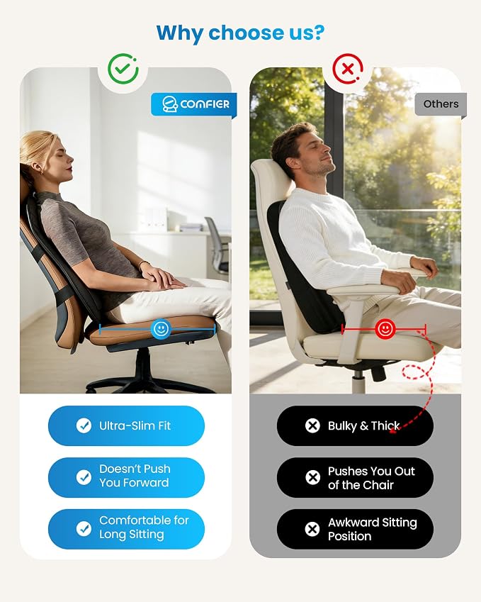 COMFIER 2026 Upgrade Ultra-Slim Heated Back Massager for Chair,Up–Down Moving 10 Massage Nodes,Deep Tissue Shiatsu Back Massager with Heat,Upper/Lower/Full Back Relief,Gift for Women & Men - Image 2
