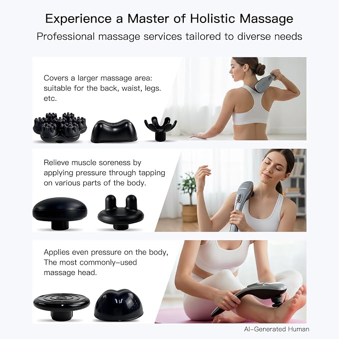 MEGAWISE Handheld Back Massager | Deep Tissue Percussion Massage for Back, Neck, Shoulders, Waist and Legs (Cordless Silver) - Image 4