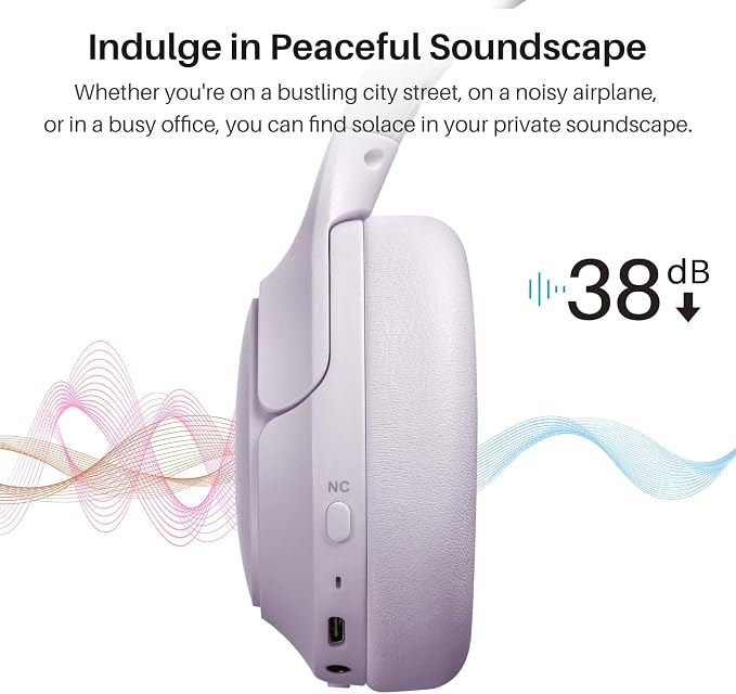 TOZO Hybrid Active Noise Cancelling Headphones, Hi Res Audio | Wireless Over Ear Bluetooth Headset, 60H Playtime, Custom EQ via App Deep Bass Comfort Fit Ear Cups, for Home Office Travel - Image 3