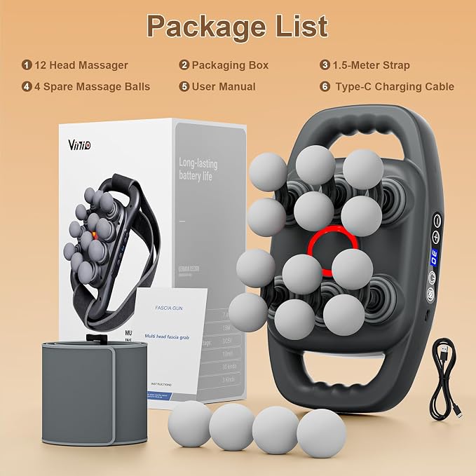 Vinid Cordless Neck and Back Massager with Heat, 12 Professional Massage Heads, 30 Adjustable Intensity Levels, 3 Massage Modes for Deep Tissue Relief, Includes Bonus 4 Heads & Shoulder Strap - Image 7