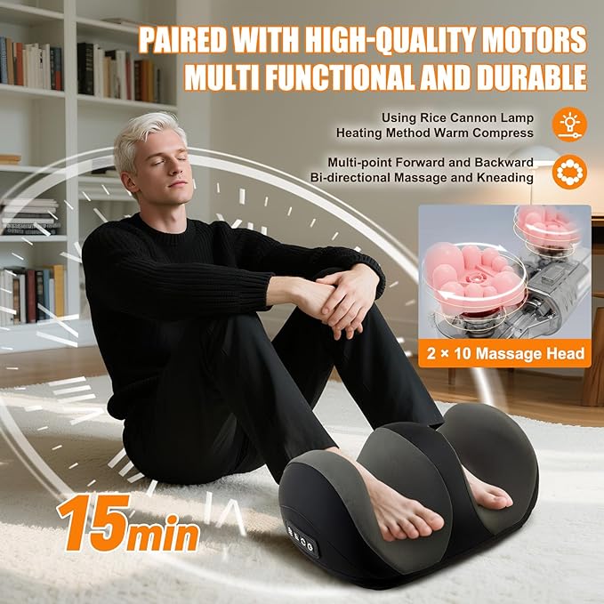 Shiatsu Foot Massager, Foot and Calf Massager with Heat, Black - Image 5