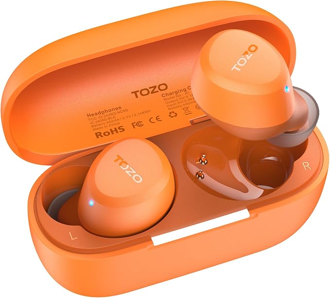 TOZO A1 Wireless Earbuds Bluetooth 5.3 Light Weight in Ear Headphones | IPX5 Waterproof,2 Mics for AI Calls,Immersive Premium Sound Bass Headset with Charging Case,32 EQ via App Orange by TOZO