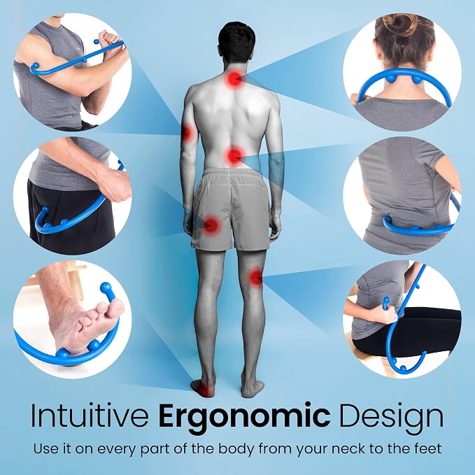 LiBa Back and Neck Massager 2-Pack Trigger Point Hook Therapy Blue - Image 5