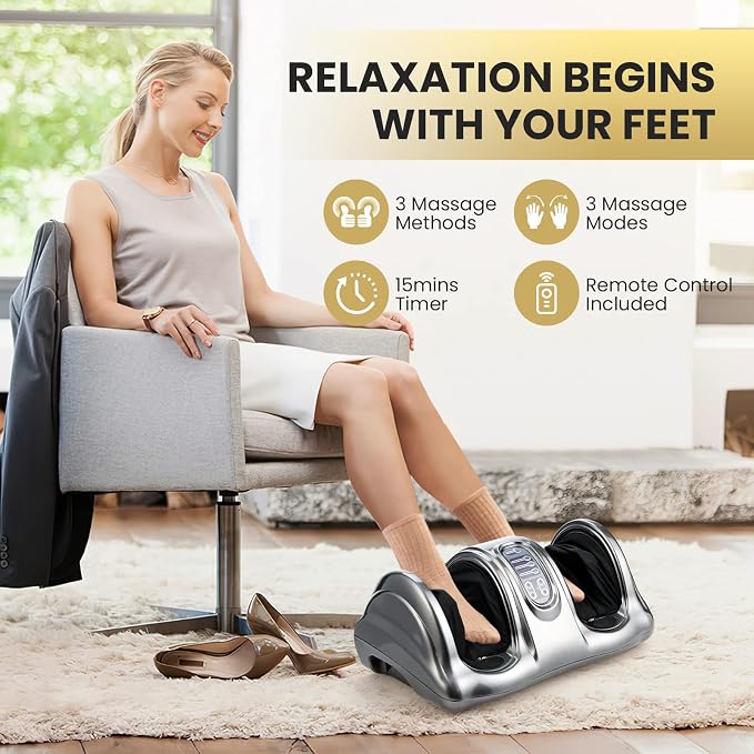 WELLHUT Foot Massager Machine Shiatsu Foot and Calf Massager for Ankle, Calf Leg Arm, Shiatsu Kneading Rolling, Feet Massager Machine, Gifts for Men and Women, Gray - Image 2