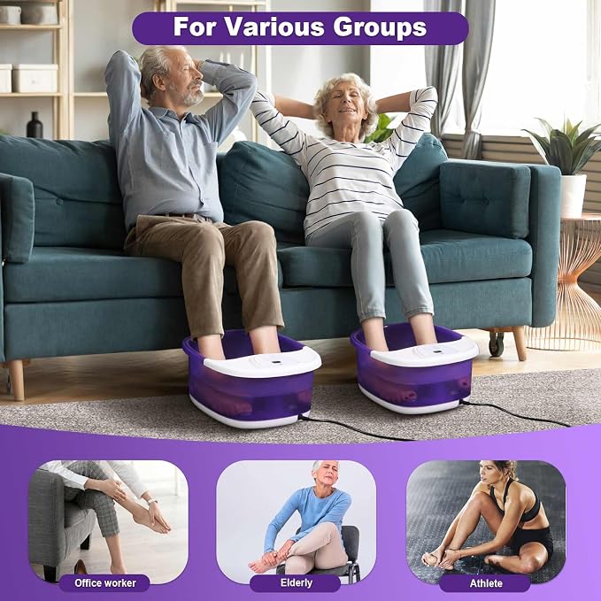 ECARBME Foot Spa Bath Massager with Heat, Foot Soaking Tub with 22 Massage Rollers, Temperature Control, Jets, Bubbles, Epsom Salt and Vibration, Foot Bath soak tub for Relaxation- Purple - Image 5