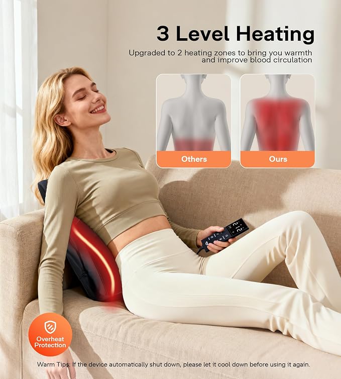 ALLJOY Back Massager with Heat, Electric Shiatsu Massage Pillow with LCD Display, 4 Modes & 3 Intensities Deep Tissue Kneading for Lower Back, Neck, Shoulder, Leg, Ideal Gifts for Men, Women - Image 4
