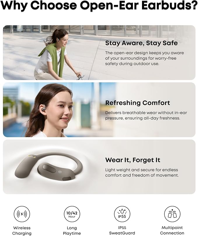 Soundcore AeroFit 2 by Anker Open Ear Earbuds, Open Ear Headphones, Earbuds | Real-Time Translation, 4 Adjustable Positions, 42H Playtime, Rich Bass, Hi-Res, IP55, AI Clear Calls, Wireless Charging - Image 8