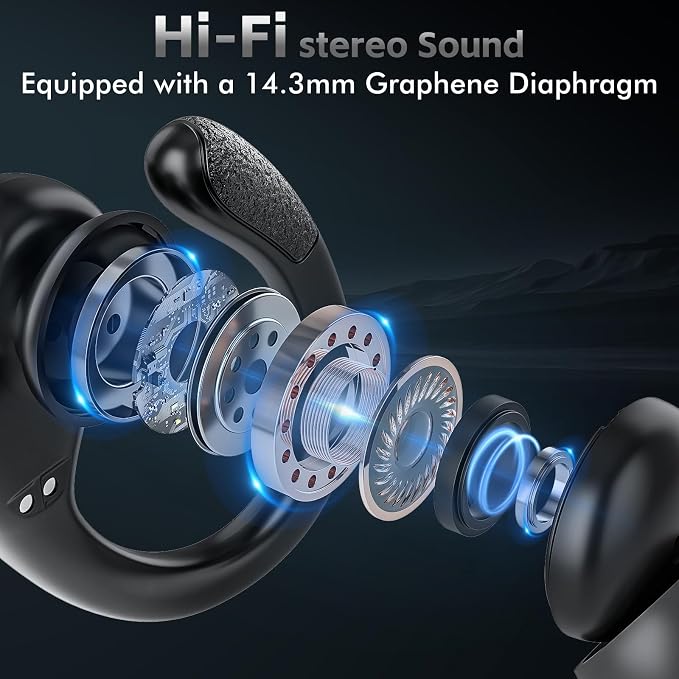 HAOYUYAN Wireless Earbuds Bluetooth 5.3 Headphones with 80H Playback, IPX7 Waterproof Over Ear Buds with LED Power Display for Sports Running Workouts Gray Black - Image 4