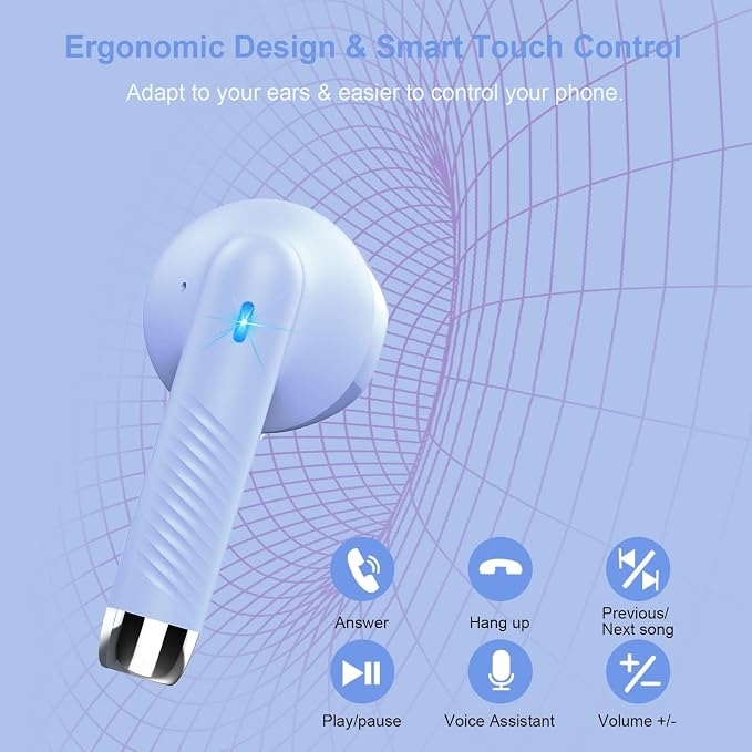 Wireless Earbuds, Bluetooth 5.4 Earbuds Stereo Bass, Bluetooth Headphones | in Ear Noise Cancelling Mic, Earphones IP7 Waterproof Sports, 32H Playtime USBC Charging Case Purple Ear Buds for Android iOS - Image 6