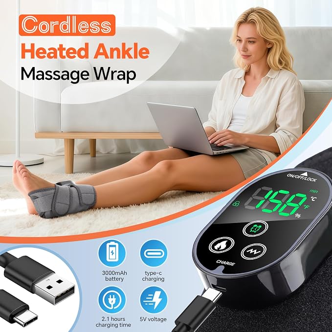 2PCS Cordless Foot Massager for Neuropathy, Foot and Ankle Massager for Pain Relief, 3000mAh Rechargeable Ankle Heating Pad with Massage for Circulation, Gray - Image 7