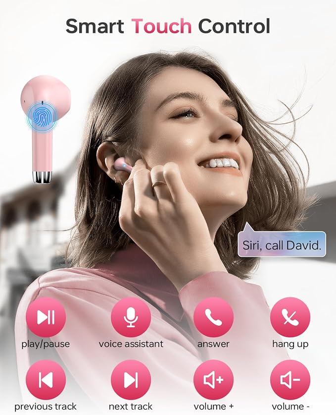 KTGEE Wireless Earbuds Bluetooth 5.3 Headphones, 40Hrs Playback Stereo Ear Buds with LED Display Charging Case IPX7 Waterproof in-Ear Earphones with Mic for Phone Tablet Laptop Sports, Pink | Stereo Sound, LED Display, IPX7 Waterproof, Compact In-ear E... - Image 4