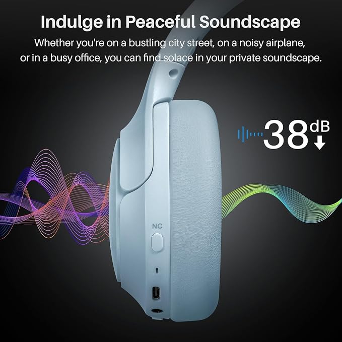 TOZO Hybrid Active Noise Cancelling Headphones, Hi Res Audio | Wireless Over Ear Bluetooth Headset, 60H Playtime, Custom EQ via App Deep Bass Comfort Fit Ear Cups, for Home Office Travel - Image 3