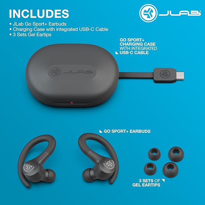 JLab, Go Sport+, True Wireless Workout Earbuds, Bluetooth Sport Earbuds, Clear Calling, Graphite - Image 4