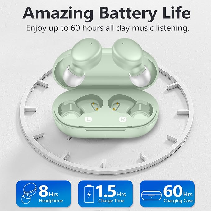 MOZOTER Mini Wireless Earbuds Bluetooth 5.3 in Ear Headphones Headsets | Light Weight,60Hrs Playtime Ear Buds with Charging Case,Smart Touch Control,Premium Sound with Deep Bass for Sport-Green - Image 4