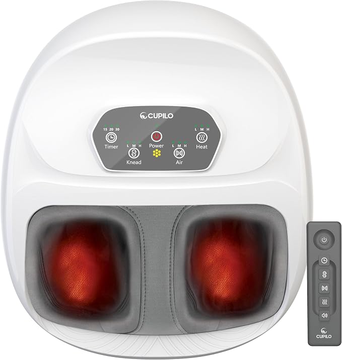 CuPiLo Foot Massager with Heat, Upgraded Full Feet Shiatsu Massage, Remote Control Multi-Level Settings Foot Massager for Neuropathy(White) by CUPILO