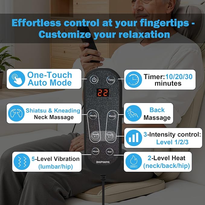 Back Massager for Chair with Dual Neck Modules and Heat, Beige - Image 6