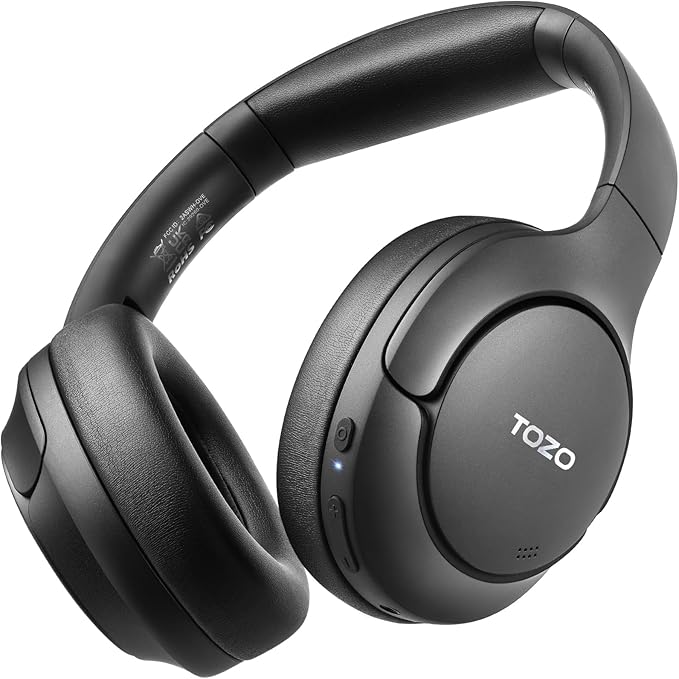 TOZO Hybrid Active Noise Cancelling Headphones, Hi Res Audio | Wireless Over Ear Bluetooth Headset, 60H Playtime, Custom EQ via App Deep Bass Comfort Fit Ear Cups, for Home Office Travel by TOZO