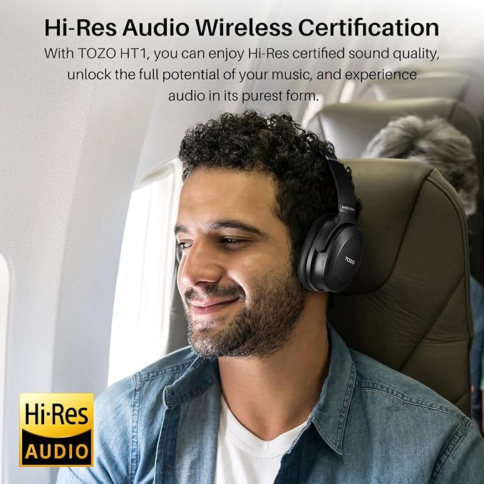 TOZO Hybrid Active Noise Cancelling Headphones, Wireless Over Ear Bluetooth Headset, 40H Playtime, Hi-Res Audio Custom EQ via App Deep Bass Comfort Fit Ear Cups, for Home Office Travel Black - Image 8
