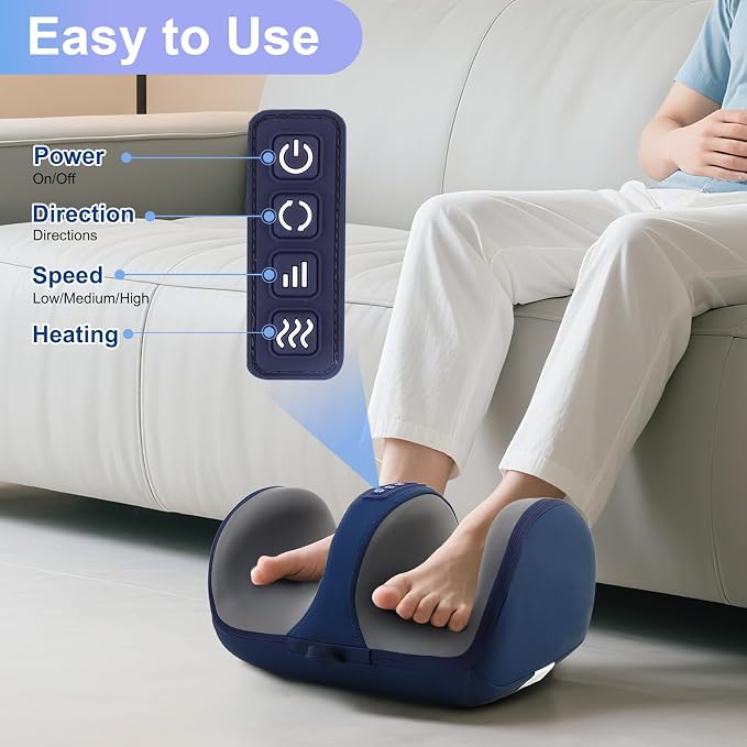 Foot Massager with Heat, Electric Foot and Calf Roller Massager, Blue - Image 3