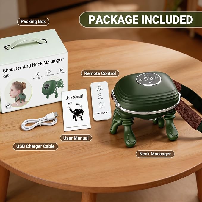 Vinid Neck Massager with Heat, Bionic Shiatsu Neck and Shoulder Massager with 4D Kneading Fingers,LCD Display & Remote Control, Neck Massager for Pain Relief Deep Tissue, Mothers Day(Green) - Image 7