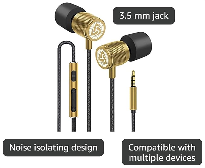 LUDOS Ultra Wired Earbuds in-Ear Headphones, 5 Years Warranty, Earphones with Microphone, Noise Isolating Ear Buds, Memory Foam for iPhone, Samsung, School Students, Kids, Women, Small Ears - Gold - Image 3