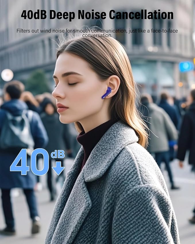 Wireless Earbuds, Bluetooth 5.4 Headphones Bass Stereo/Clear Call,Dark Blue | Ear Buds with Noise Cancelling Mic LED Display in Ear Earphones IP7 Waterproof 36H Bluetooth Earbuds for Phones/Sport/Laptop - Image 3