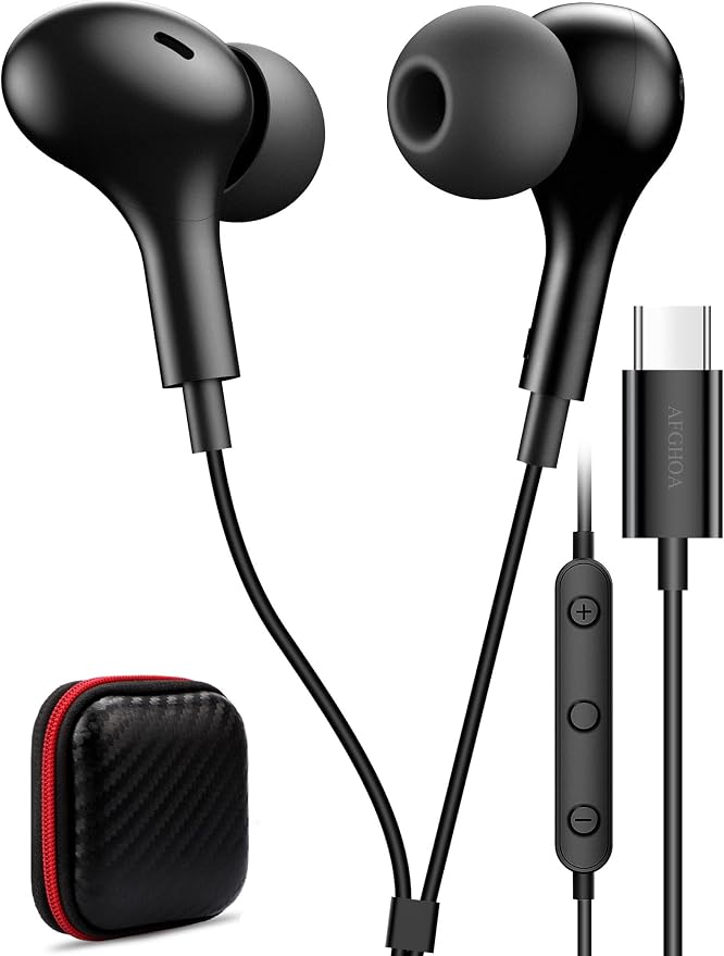 USB C Headphone for Samsung S26 S25 FE S24 A16 A17 Z Wired Earbuds Magnetic | in-Ear Type C Earphone with Microphone Volume Control Bass Stereo Noise Canceling for iPhone 17 Pro Max 16 16e 15 Pixel 10a 9 by AFGHOA