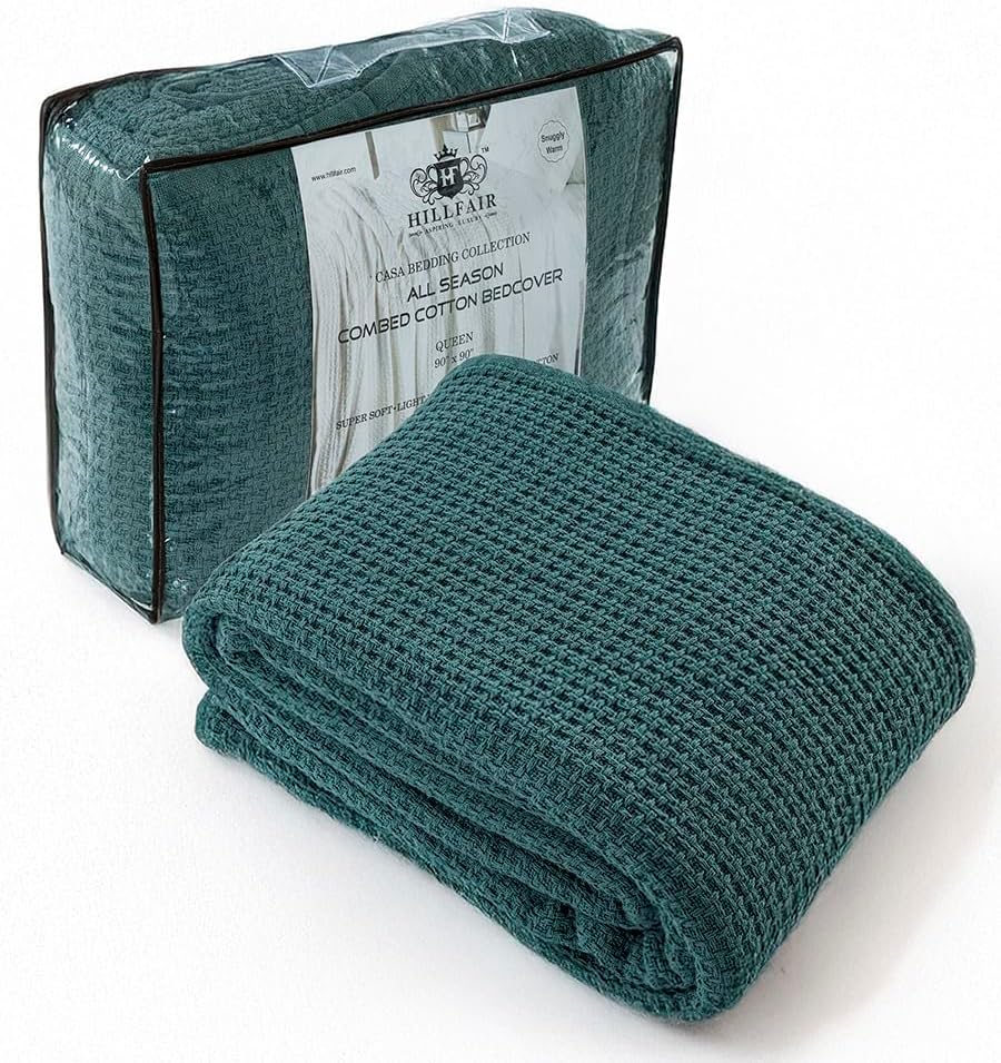HILLFAIR 100% Cotton Blanket Twin Size for Bed, Soft Lightweight & Breathable Summer Twin Size Cotton Blankets, Premium Cozy Throw Layers for Bed, Couch and Sofa: Wedgewood (66"x90") by HILLFAIR