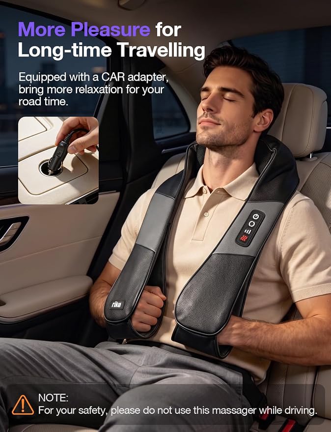 RIKE Neck Massager for Pain Relief Deep Tissue, Shiatsu Shoulder Massager with Heat, Corded Electric Back Massager with 3 Speeds, Fathers Day Gift Idea for Men Women Office, Car and Home Gym Use - Image 7