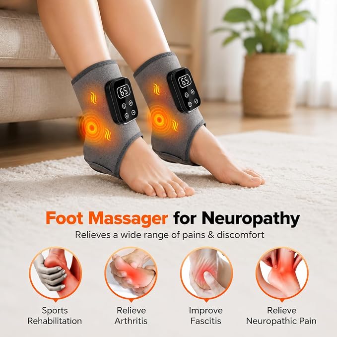 2Pcs Foot Massager for Neuropathy Plantar Fasciitis Pain Relief, Cordless Heated Vibrating Cloud-Soft Ankle Wrap Feet Massage, 5 Heats, 5 Modes - Image 7