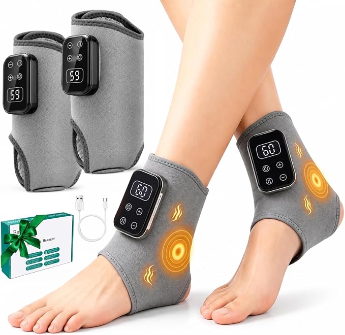 2Pcs Foot Massager for Neuropathy Plantar Fasciitis Pain Relief, Cordless Heated Vibrating Cloud-Soft Ankle Wrap Feet Massage, 5 Heats, 5 Modes by KABOER